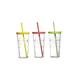 Longdrinkglas 720ml mit Trinkhalm 3fach sortiert Cool Summer